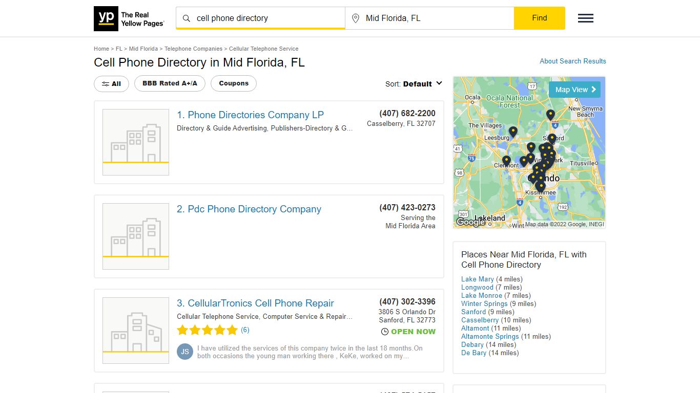 Cell Phone Directory in Mid Florida, FL with Reviews - YP.com